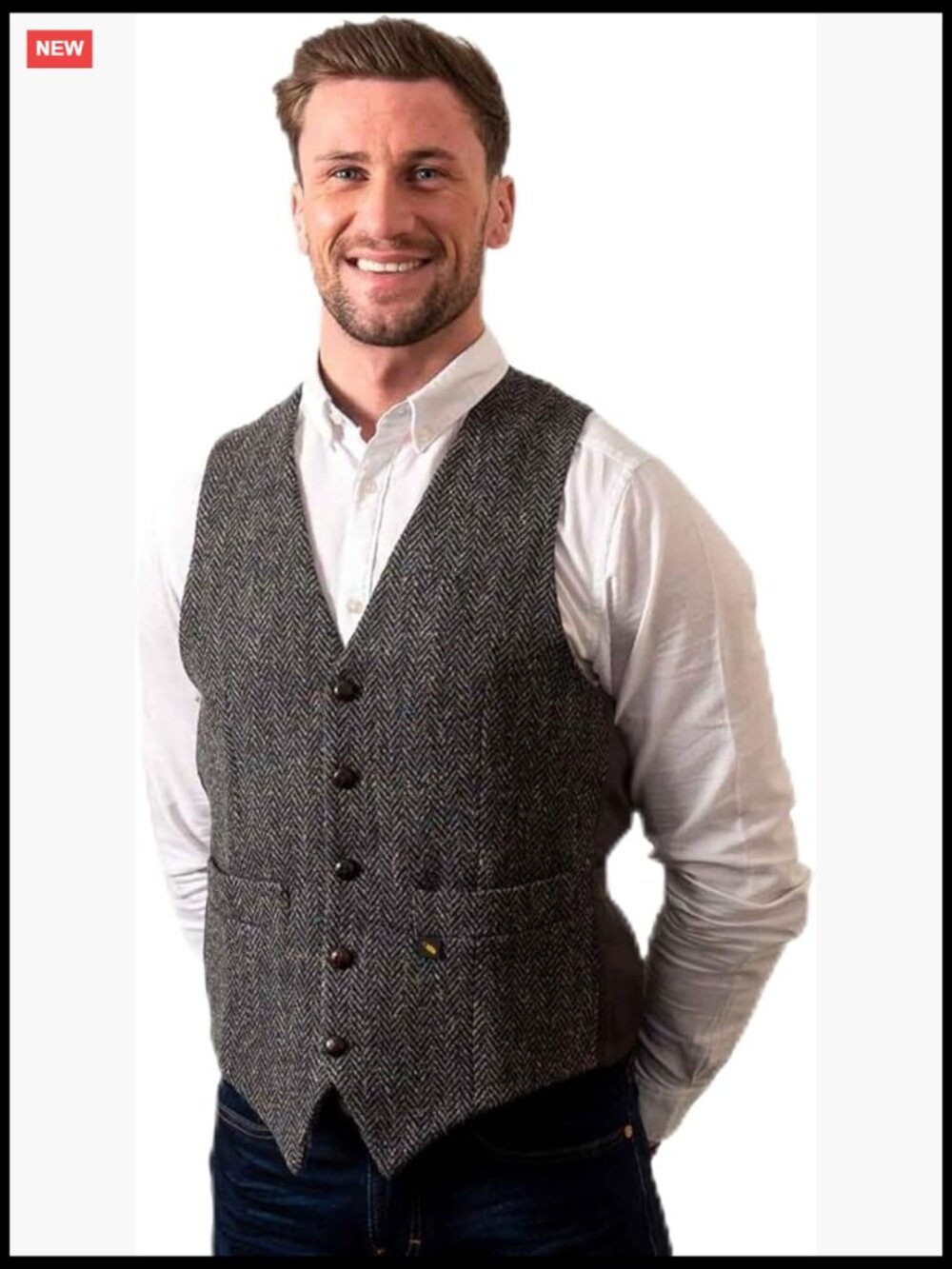 Donegal Tweed Wool Suit Vest Classic Fit V-Neck Button Closure